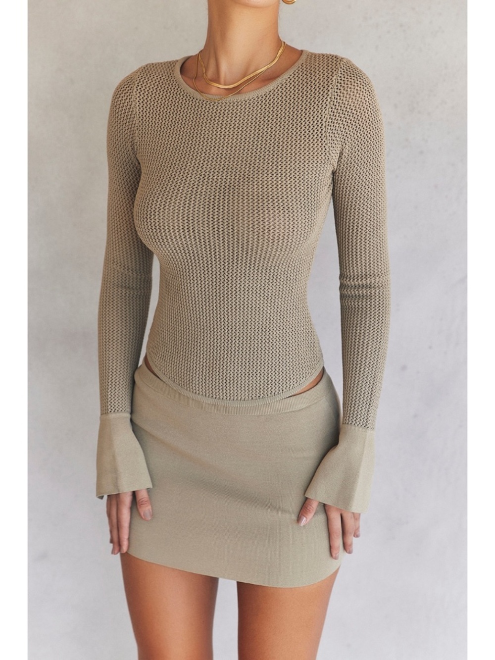 NEW House of CB Savannah Knit Long Sleeve Top Musk Taupe Medium